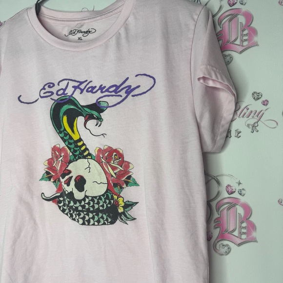 Ed hardy tshirt tee graphic snake rose pink purple tattoo style DON ED HARDY y2k - Picture 2 of 8